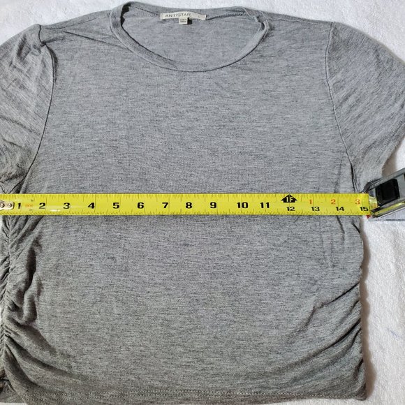 ANTISTAR Gray Side Ruching Crop Top, Large - Picture 6 of 9